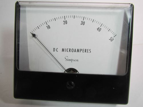 Simpson DC Microamperes Panel Meter White Face Made in USA, 48361