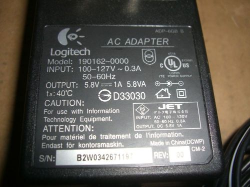 Genuine Logitech ADP-6GB B  190162-000 IP 100-127v 0.3a 50/60hz OP 5.8v 1.0a