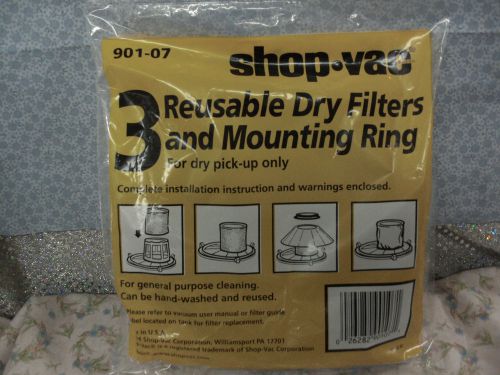 SHOP-VAC, 3 Reusable Disc Filters &amp; Mounting Ring For Dry Pick Up, part# 901-07