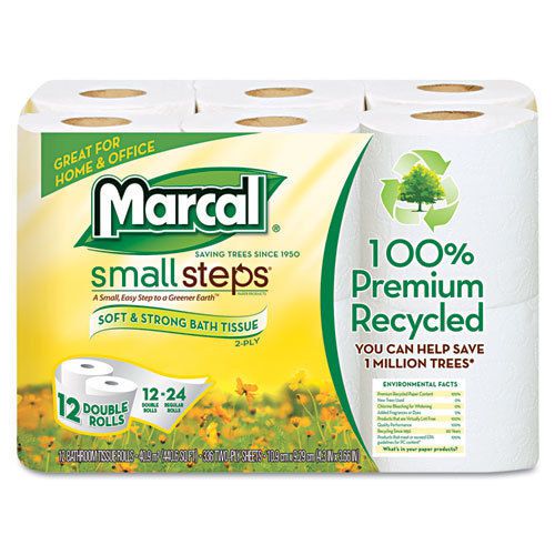 Marcal Small Steps 100% Recycled Dbl Roll Bathroom Tissue, 12 Rls/Pk MRC6112