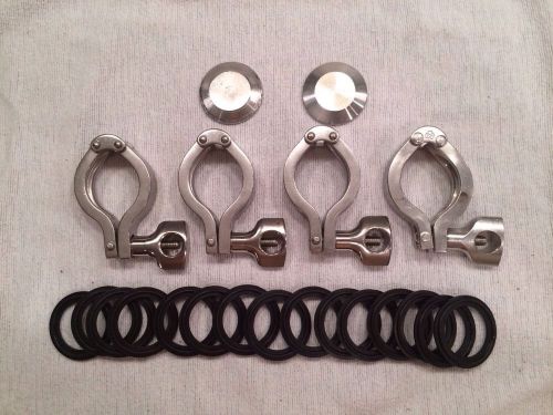 4 triclover style 1.5&#034; clamps 2 end caps 15 gaskets 316l alfa laval sanitary for sale