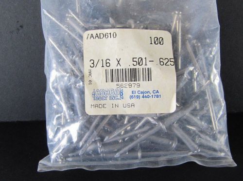 Blind rivets,  3/16 x .501 - .625,  ababa bolt, aad6109, usa, lot/100 for sale