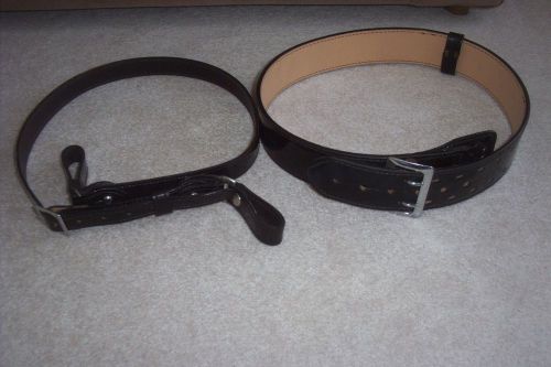 Police honor guard high gloss clairino black duty belt &amp; cross strap sz 36 for sale