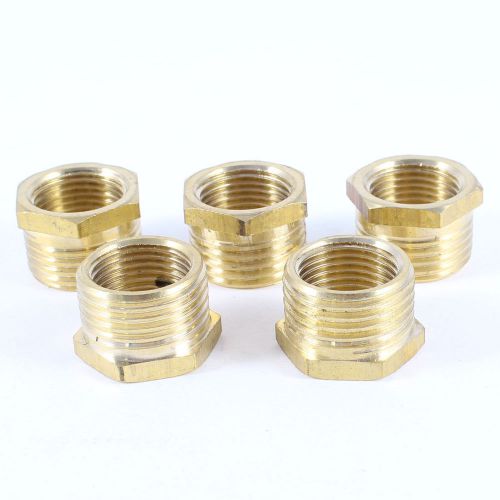 5 pcs 1/2&#034;pt male x 3/8&#034;pt female thread brass hex bushing pipe fitting adapter for sale