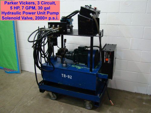 Parker Vickers 3 Circuit 5HP 7GPM 30gal Hydraulic Power Unit Pump Solenoid Valve