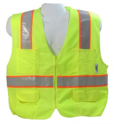Medium LIME COLORED SAFETY VESTS - ANSI CLASS 2 High Visibility Vest + Pockets
