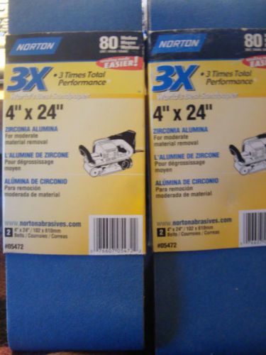 2 - USA Norton 3X 4&#034; x 24&#034; Sandpaper Belts 80 Grit Medium Zirconia Alumina