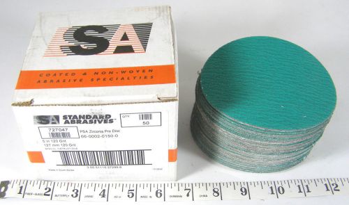 50 ea 5&#034; Sanding Discs Peel /stick PSA Zircon 120 gr Standard Abrasives #727047