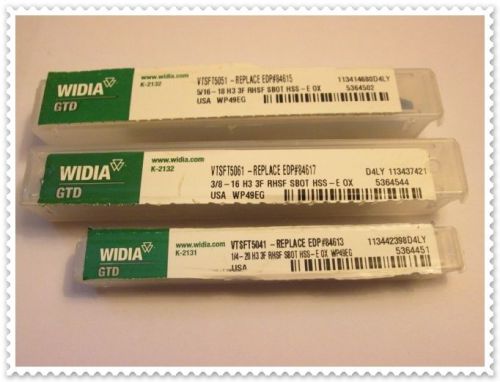 Lot of 3 WIDIA GTD Fluted Taps Set Sizes 1/4 - 3/8 - 5/16
