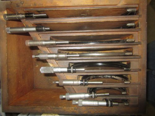 STARRETT 8 PC. MICROMETER SET WITH  WOODEN BOX  0 TO 8 INCH
