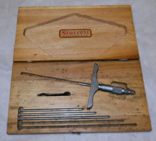Starrett micrometer depth gage &#034;440-b&#034; vintage in wooden box, nice set! for sale