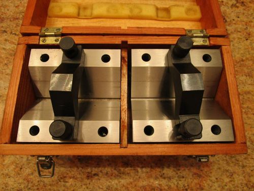Hardened steel set of v-blocks 4.13&#034; x 4.13&#034; x 3.13&#034; in wood case for sale