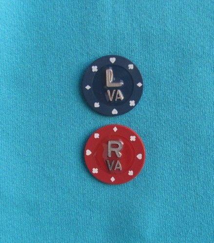 ~POKER CHIP RADIOLOGY MARKERS !  TWO SETS - XRAY MARKERS WITH YOUR INITIALS