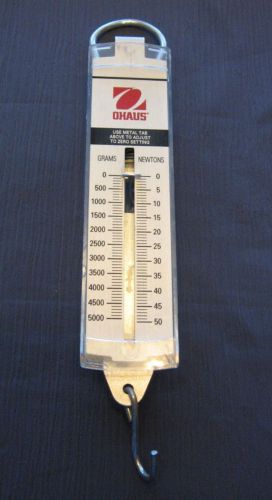 OHAUS MODEL HANGING PULL SPRING TYPE SCALE 5000 GRAMS X 50 NEWTONS
