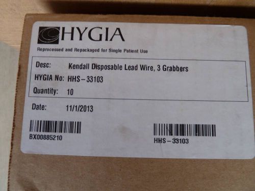 10 ea. Kendall Disposable Lead Wire, 3 Grabbers (repackaged for single patient)
