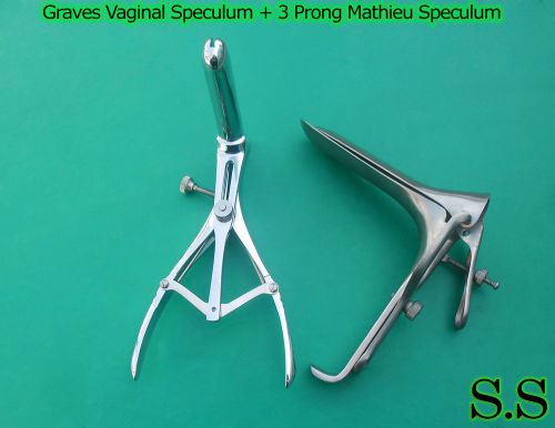 Graves Vaginal Speculum (Medium) + 3 Prong Mathieu Anal Speculum