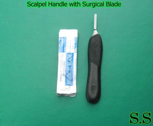 Scalpel Handle # 4 Black Color With 10 Surgical Blade # 24 Dental Instruments