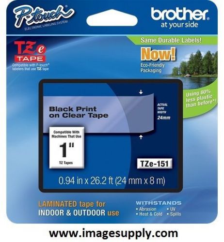 Brother tz151 tz-151 tze151 p-touch label tape tze-151 24mm blk/clr pt-2600 for sale