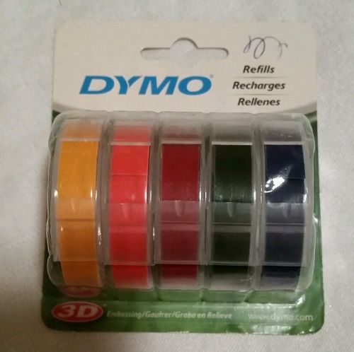 New Dymo Refills 3/8&#034; x 4&#034; 5 Pack 99786 Orange, Red, Maroon, Green &amp; Blue 3D