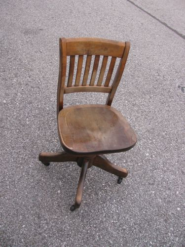 VINTAGE WOOD ADJUSTABLE OFFICE CHAIR ON CASTERS---JASPER CHAIR CO.