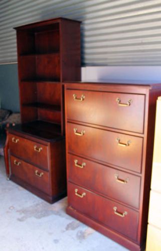 4 Drawer Lateral File +Matching 2D w Hutch KIMBALL INTL Mahogany Finish Cabinets