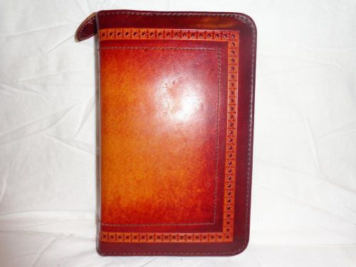 VTG RARE DAY-TIMER USA GORGEOUS BROWNS EMBOSSED LEATHER PORTABLE COMPACT PLANNER