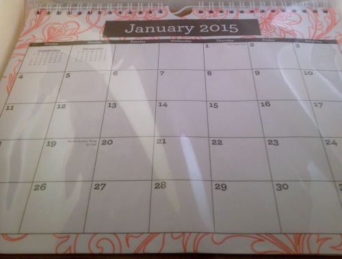 *10&#034; x 8&#034;  2015 Calendar, Pretty Coral Orange Background, Free Shipping
