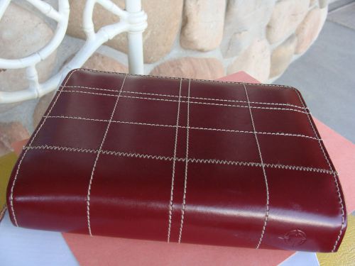 Franklin Covey Compact 6 Rings 1.25&#034; Raspberry Leather Stitch Zip Planner Binder