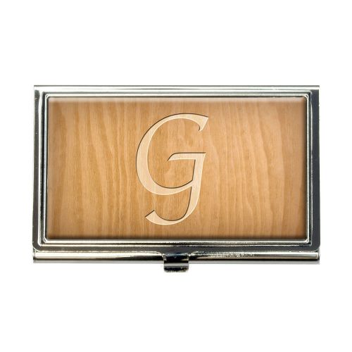 Letter G Wooden Engraving Business Credit Card Holder Case