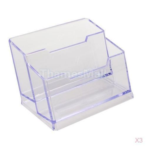 3pcs office desktop business card holder display stand w/ two compartments tiers for sale
