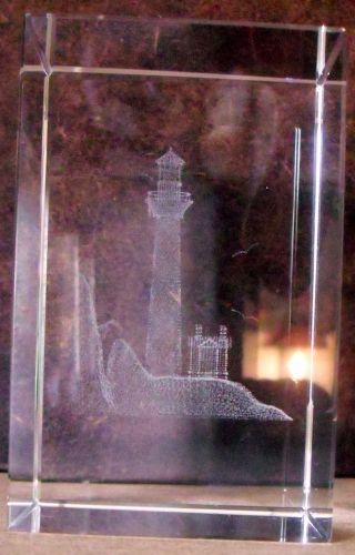 HEAVY LIGHTHOUSE PAPERWEIGHT, Nautical Sea Clear 3-D Etched Acrylic, 2&#034;x 2&#034; x 3&#034;