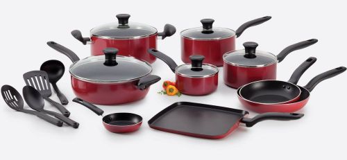18-Piece Red T-fal A777SI64 Initiatives Nonstick Inside and Out Dishwasher Safe