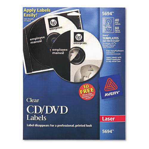 Avery cd/dvd clear glossy label for laser printers 40 per pack for sale
