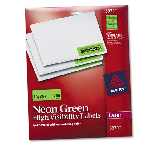 Avery neon laser labels, rectangle, 1&#034;x2 5/8&#034;, fluorescent green, 750 per pack for sale