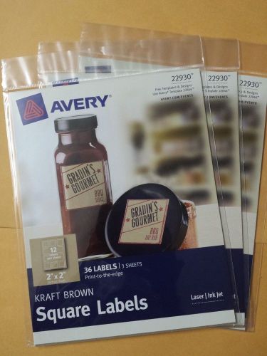 3 pk Avery Print-to-the-Edge Brown Square Labels 22930 2 x 2&#034;