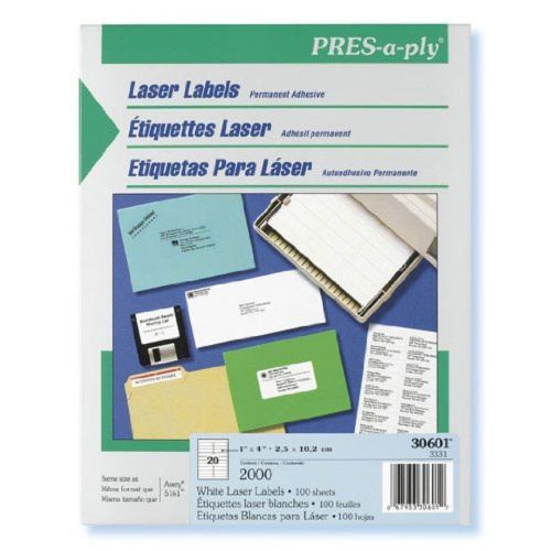 Avery Pres-a-ply 1 x 4 Inch White Laser Labels 2000 Count (30601)