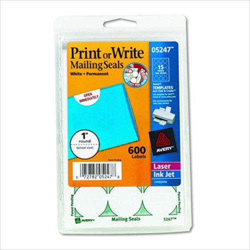Avery Round Mailing Seals 1&#034; White 600 count