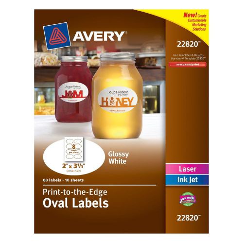 BRAND NEW Avery 22820 Print to the Edge OVAL Glossy White Labels 80/Pack!