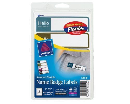 Avery mini name badge label - 1&#034; width x 3.75&#034; length - 100 / pack - (ave5154) for sale