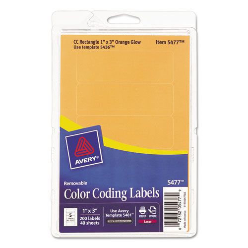 Print or Write Removable Color-Coding Laser Labels, 1 x 3, Neon Orange, 200/Pack