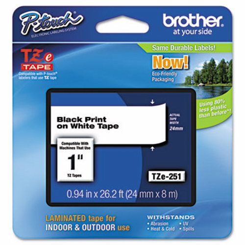 Brother P-touch Adhesive Laminated Labeling Tape, 1w, Black on White (BRTTZE251)
