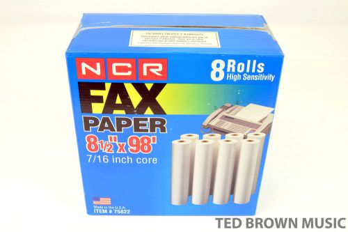 Ncr fax paper 8 roll case of 8 1/2 &#034; by 98 feet per roll 7/16 core new for sale