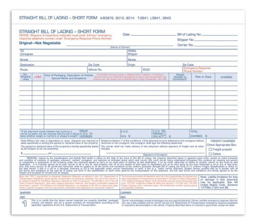 Adams Bill of Lading Short Form, 8.5 x 7.44 Inches, White, 3-Part, 250-Count (B
