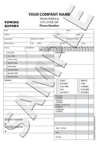 100 Customized Towing Register Report Form