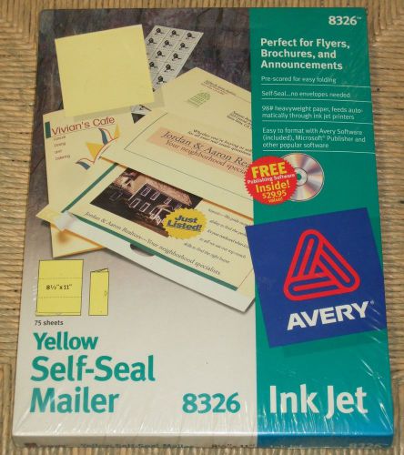 FREE PRIORITY MAIL 75 Pack Avery 8326 Ink Jet Yellow Self Seal Mailers 8 1/2  x 11&#034;