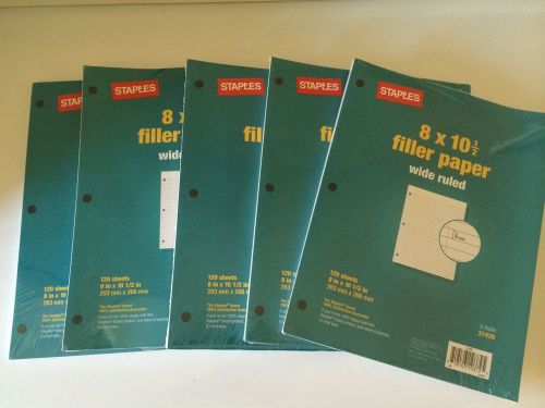 Lot of 5 packs staples wide ruled filled lined school paper 600 sheets!! new!! for sale