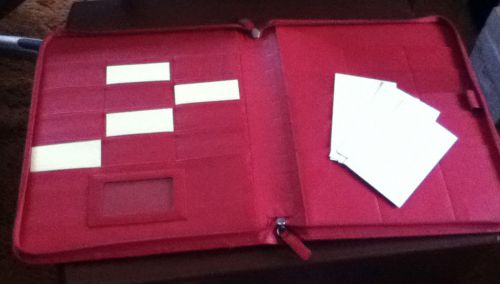 By levenger -3x5 leather red zip action folio letter size (no mono) &amp; cards for sale