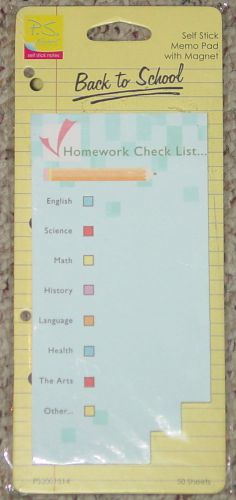 MEMO PAD WITH MAGNET BACK TO SCHOOL HOMEWORK LIST SELF STICKS NEW FACTORY SEALED