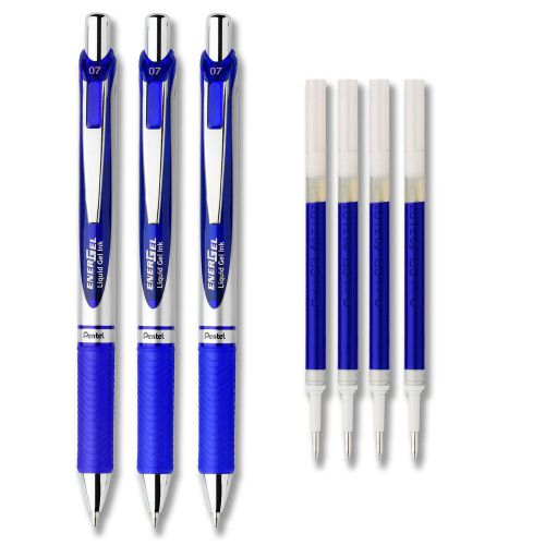 Pentel energel deluxe rtx gel ink pens, medium 0.7mm, blue ink 3/pack &amp; refills for sale