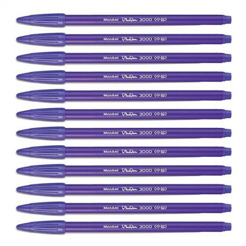Monami Plus Pen 3000 Water Based Ink Type Felt tip broad line pen(Purple 12 PCS)
